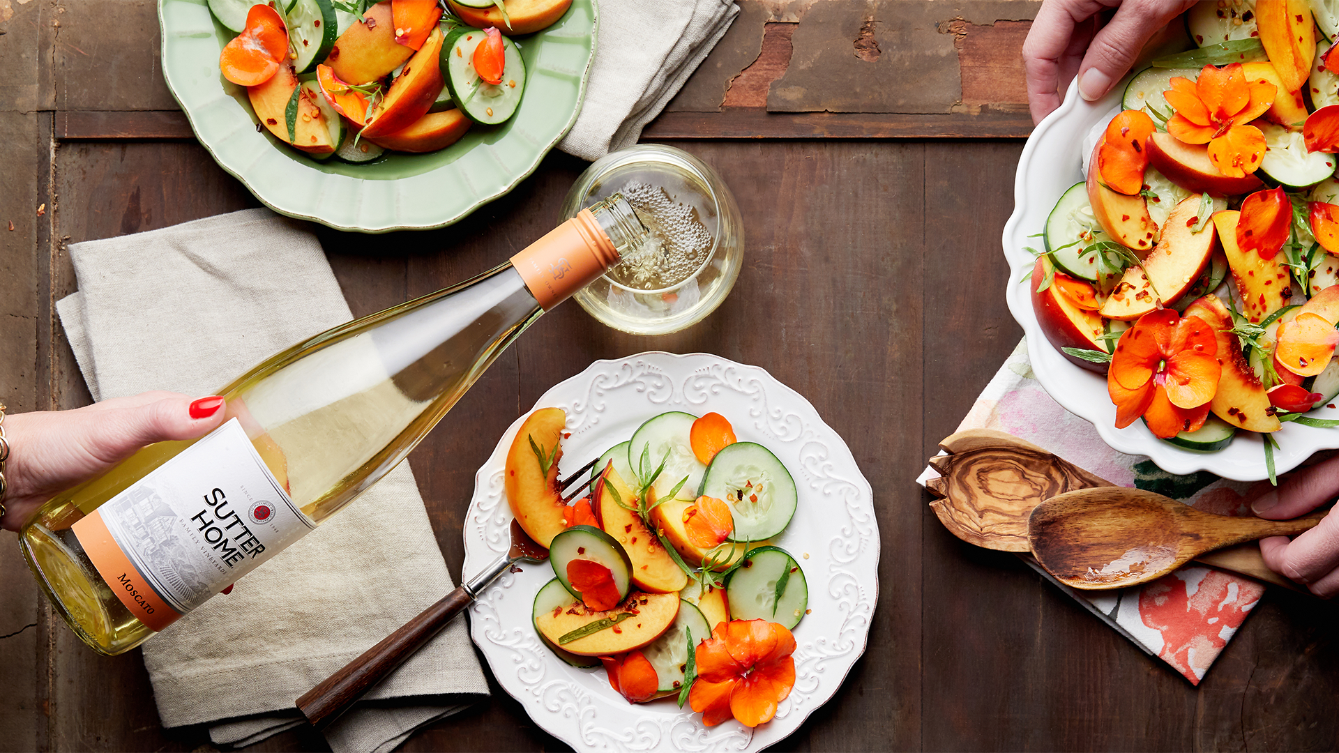 You Know Spring Has Arrived with Our Peach Cucumber Salad with Edible Spring Flowers