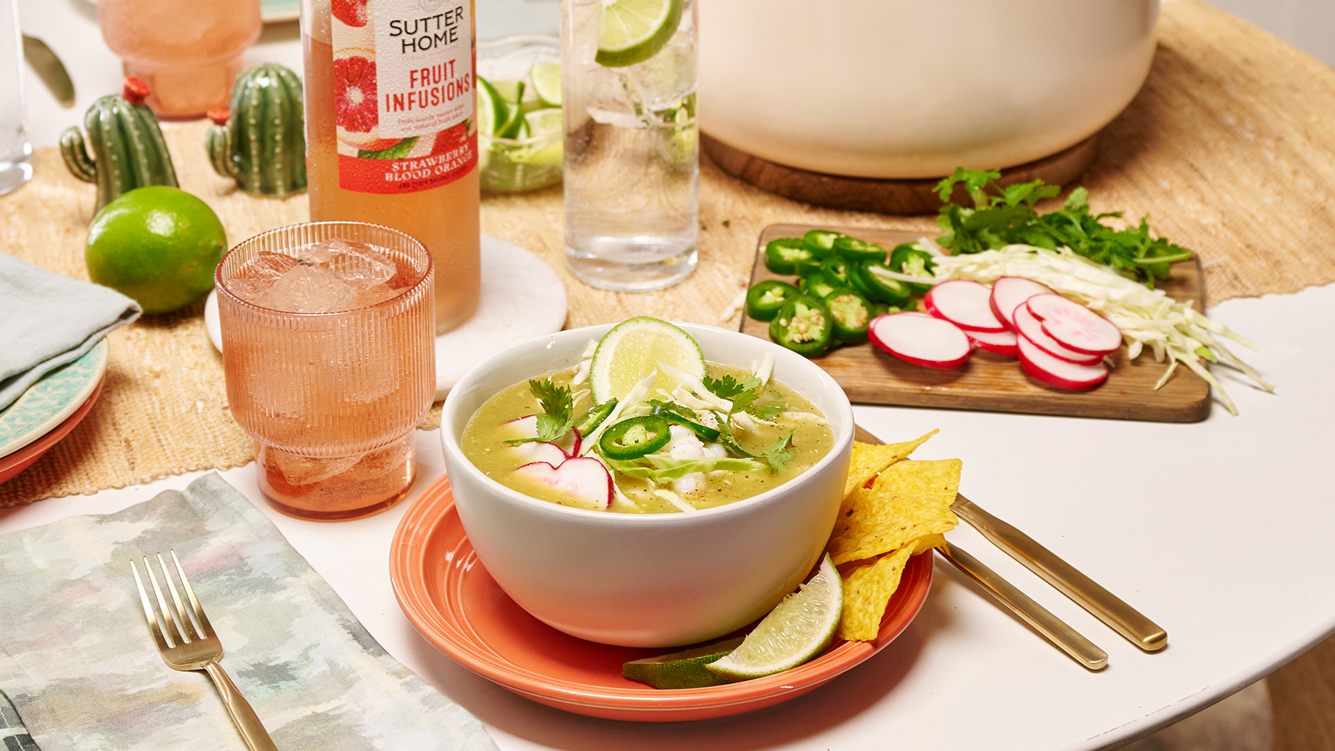 Spicy Pozole Verde Paired With Fruit Infusions Strawberry Blood Orange