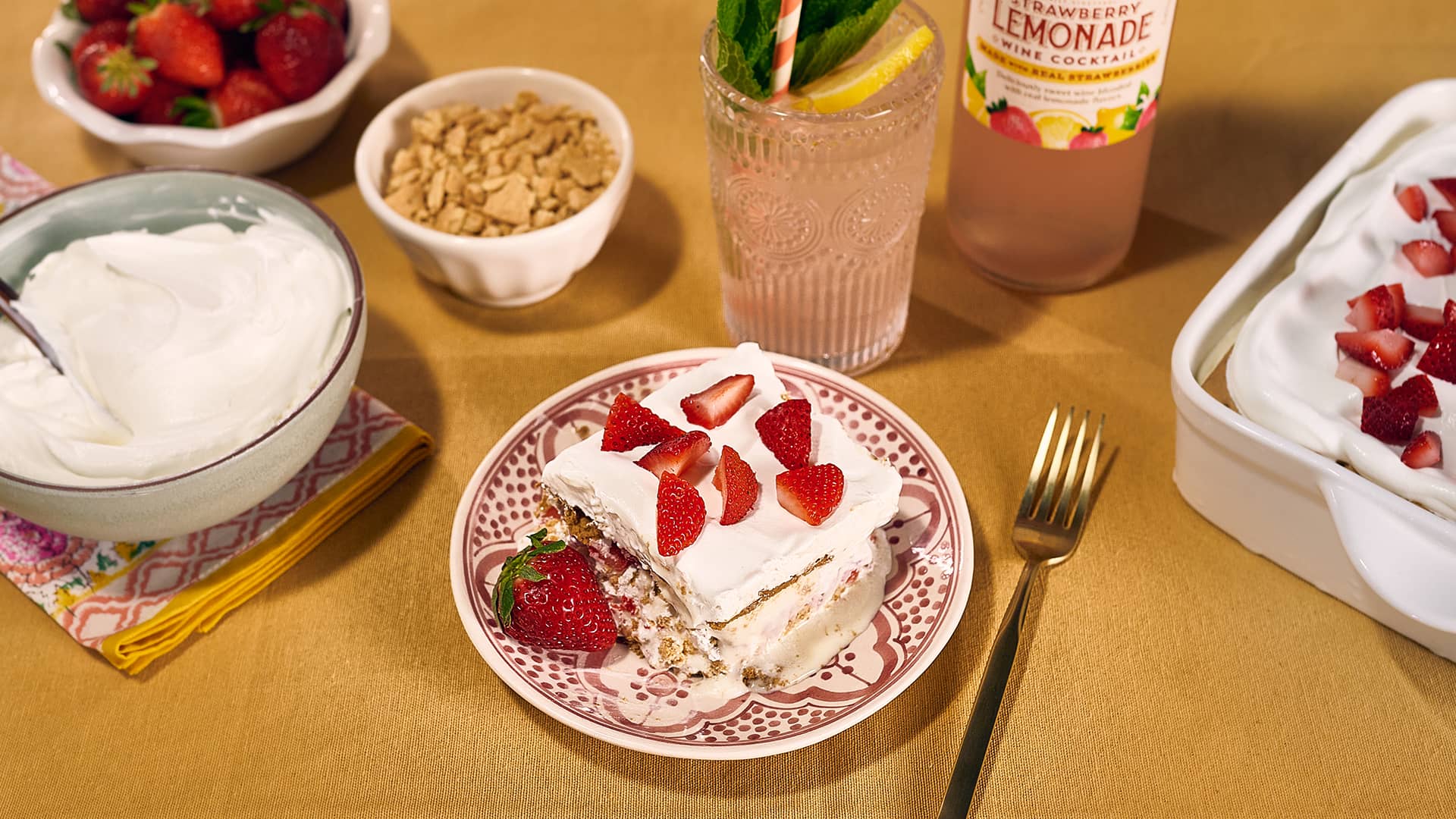 Strawberry Ice Box Cake with Graham Crackers