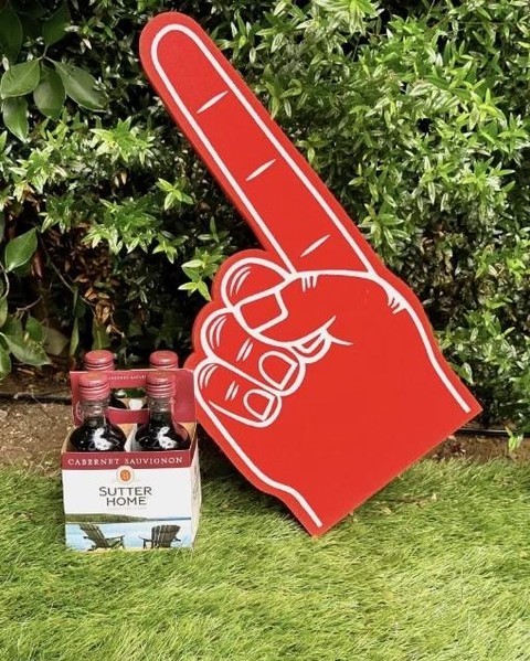Link to Instagram: Image of Sutter Home Minis with Game Day Foam Finger. (Opens in a new tab)